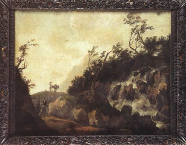 Paysans Pres D'une Cascade Oil Painting by Allaert van Everdingen