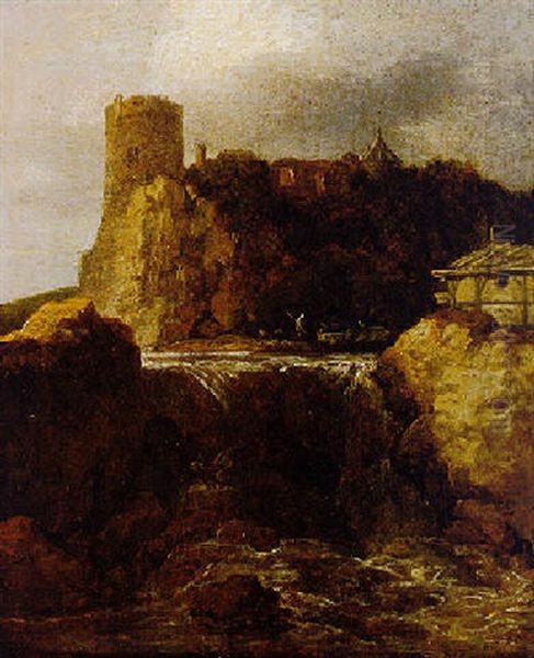 Landscape With Waterfall And Castle Oil Painting by Allaert van Everdingen