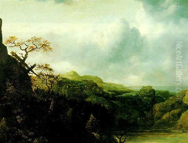 A Mountainous Landscape Oil Painting by Allaert van Everdingen