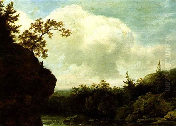 A Rocky River Landscape Oil Painting by Allaert van Everdingen