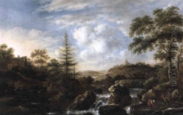 Felsige Landschaft Mit Mehreren Wasserfallen Oil Painting by Allaert van Everdingen