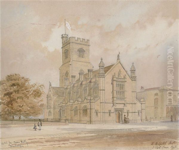 A Preliminary Sketch For St. Barnabas Church, Homerton, Hackney Oil Painting by Arthur Ashpitel