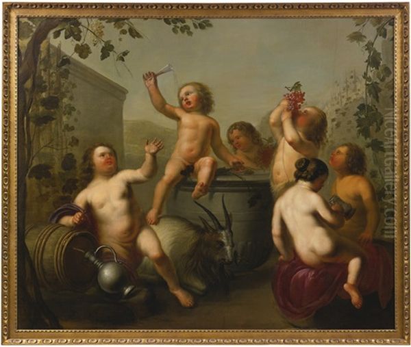 A Bacchic Scene Oil Painting by Cesar Boetius van Everdingen