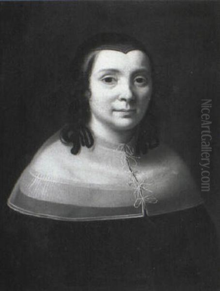 Portrait Of A Lady Wearing A Black Costume And A Linen Collar Oil Painting by Cesar Boetius van Everdingen