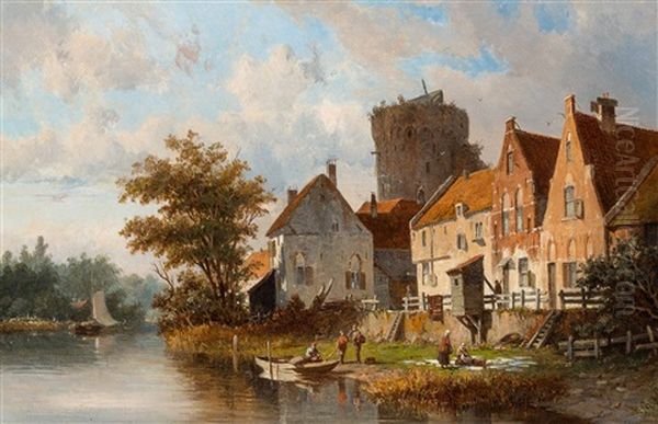 Capriccio Of The Hanzestad Deventer (circa 1860-1866) Oil Painting by Adrianus Eversen