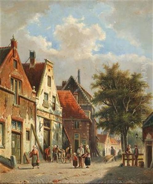 View Of A Dutch Town Oil Painting by Adrianus Eversen