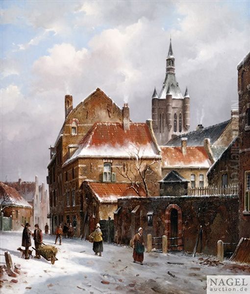 Partie Aus Delft Mit Dem Turm Der Oude Kerk Im Hintergrund Oil Painting by Adrianus Eversen