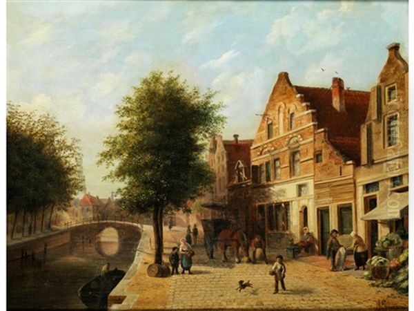 Grachtenvedute Oil Painting by Adrianus Eversen