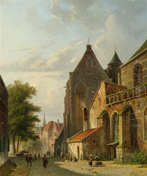 In Einem Hollandischen Stadtchen Oil Painting by Adrianus Eversen