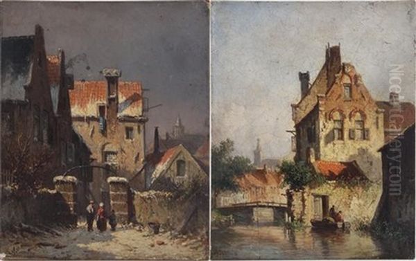 Summer; Winter (pair Of Works) Oil Painting by Adrianus Eversen