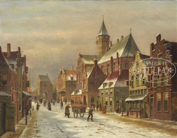 A Dutch City View Oil Painting by Adrianus Eversen