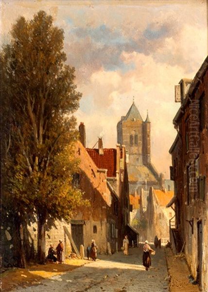 Hollands Straatje Achter De Kerk Oil Painting by Adrianus Eversen