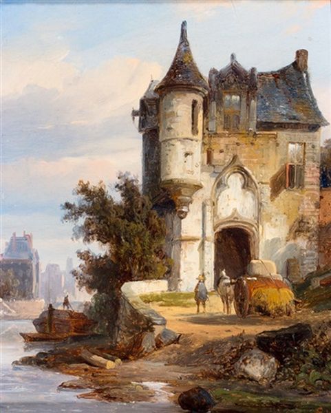 Poortgebouw Aan De Waterkant Oil Painting by Adrianus Eversen