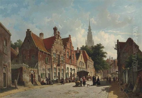 Street View In Holland Oil Painting by Adrianus Eversen