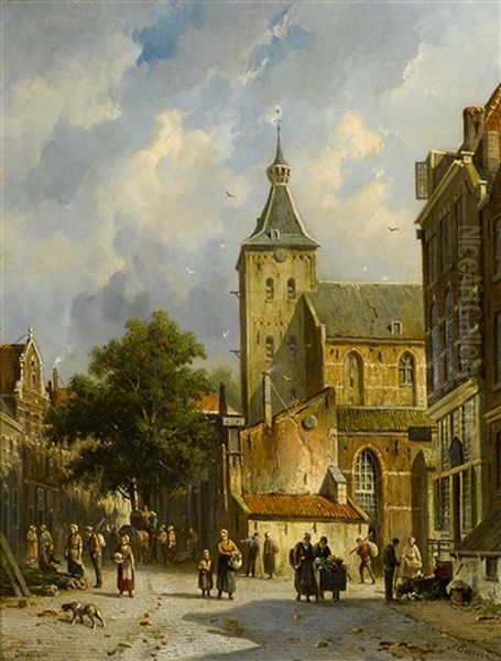 A Street Scene In Hattem Oil Painting by Adrianus Eversen