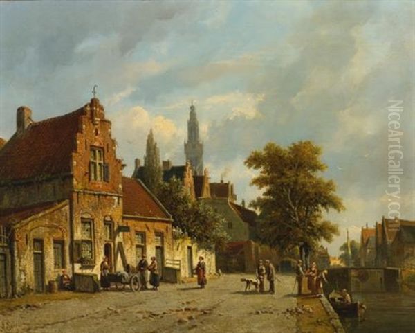 A Town In Holland Oil Painting by Adrianus Eversen