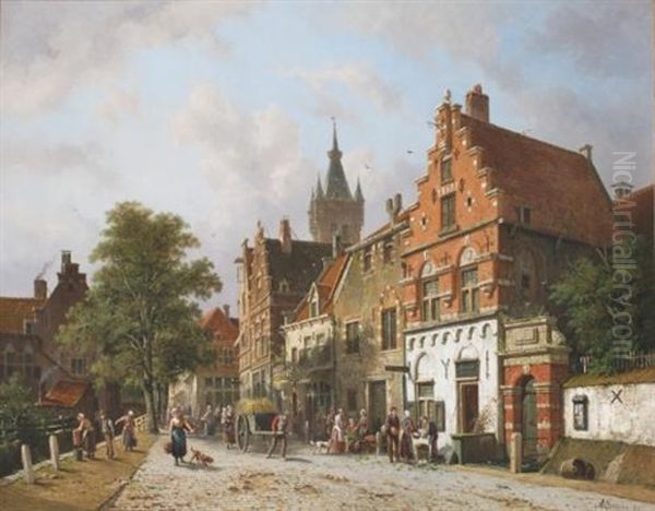 Delft, With The Prinsenhof In The Distance Oil Painting by Adrianus Eversen