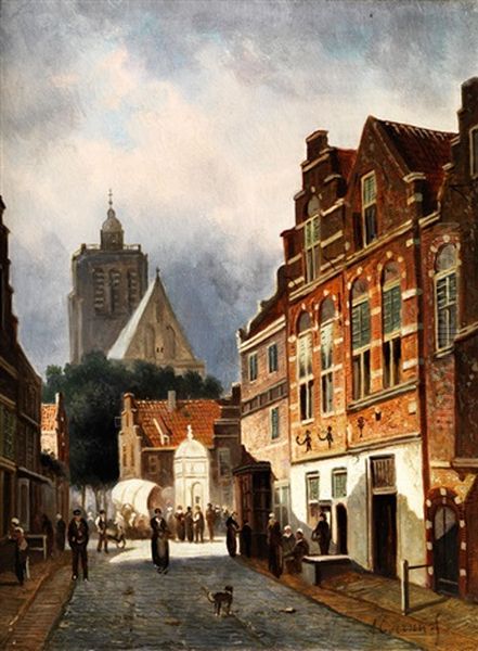 Strasenzug Einer Hollandischen Stadt Oil Painting by Adrianus Eversen