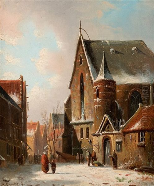 Dorfstrase In Holland Oil Painting by Adrianus Eversen