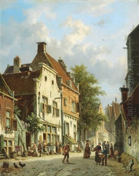 Geschaftiges Treiben In Einer Hollandischen Stadt by Adrianus Eversen