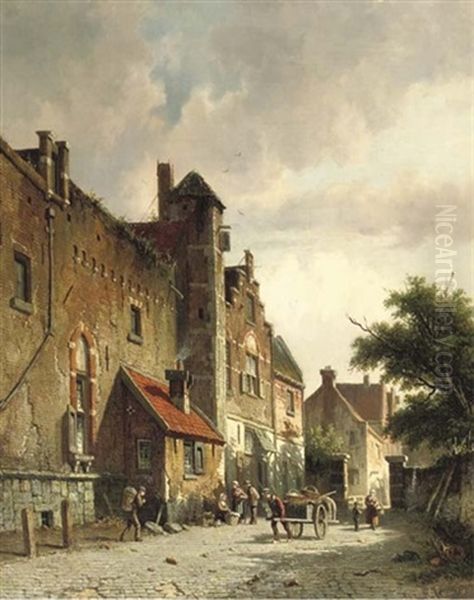 Activities On A Dutch Village Street by Adrianus Eversen