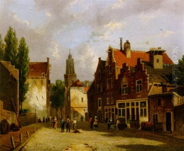 Szene Auf Der Strase Einer Hollandische Stadt Oil Painting by Adrianus Eversen