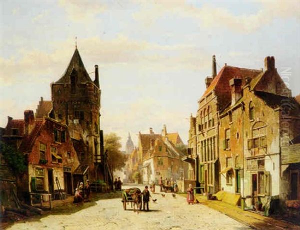 A Street In Amsterdam Oil Painting by Adrianus Eversen