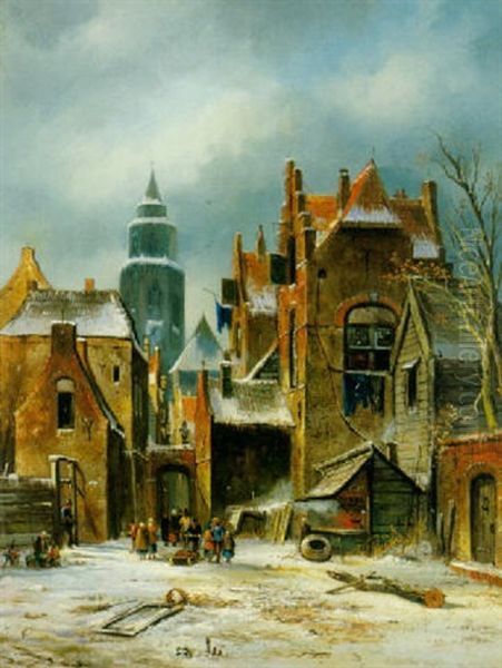 Hollandische Strasenszene Mit Zahlreicher Bevolkerung Auf Einem Platz Oil Painting by Adrianus Eversen