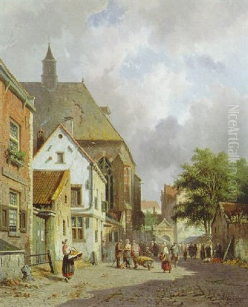 Hollands Stadsgezicht Oil Painting by Adrianus Eversen