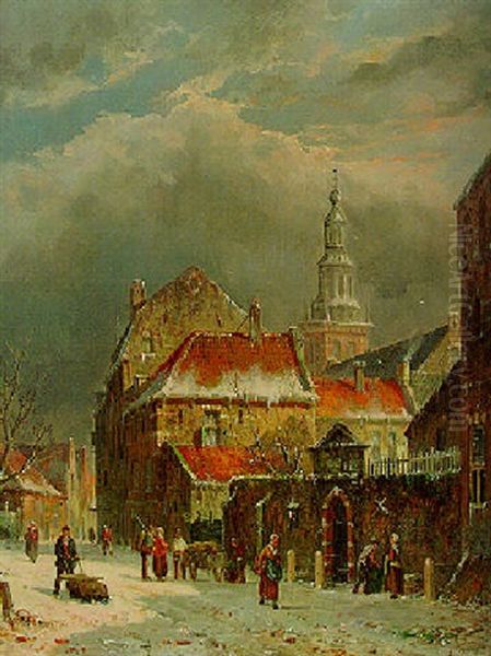 Hiver: Vue A Haarlem Oil Painting by Adrianus Eversen