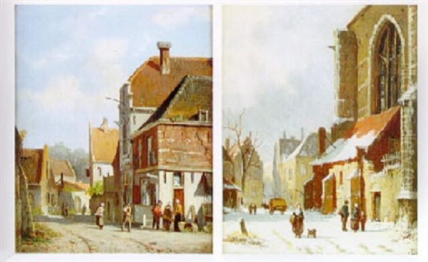 Dutch Street Scene In Summer Oil Painting by Adrianus Eversen