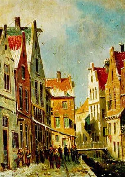 Holland Street Scene Oil Painting by Adrianus Eversen