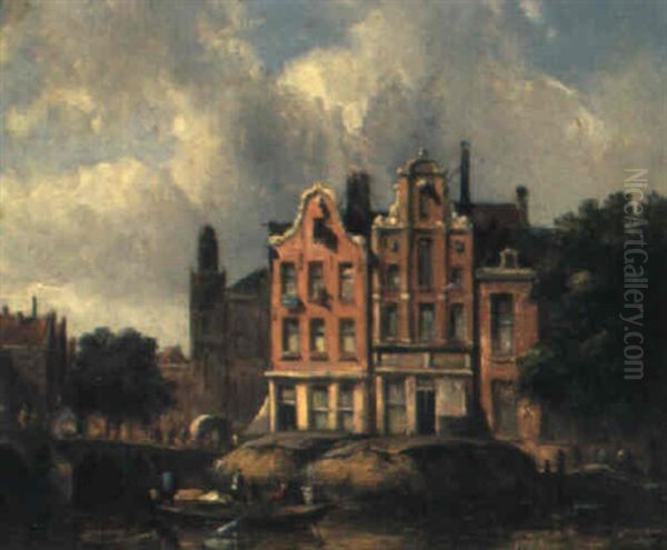 Ansicht Einer Hollandischen Stadt Mit Kanalanlage Oil Painting by Adrianus Eversen