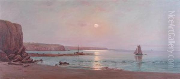 Moonlit Reflections Along The Coast To Normanville Oil Painting by James Ashton