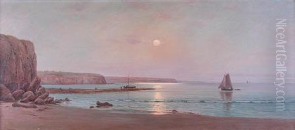 moonlit Reflections, Along The Coast To Normanville Oil Painting by James Ashton