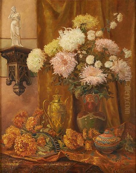 Composition Florale Dans Un Interieur Oil Painting by Paula Evrard