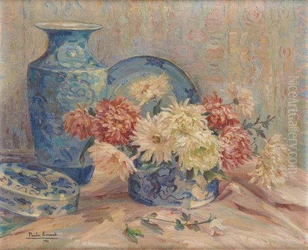 Composition Aux Fleurs Et Aux Chinoiseries Oil Painting by Paula Evrard