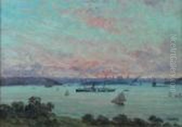 evening, Sydney Harbour Oil Painting by James Ashton