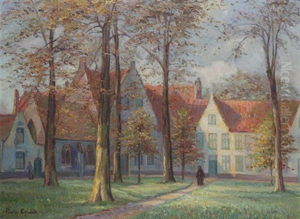 Cour Interieure Du Beguinage Oil Painting by Paula Evrard