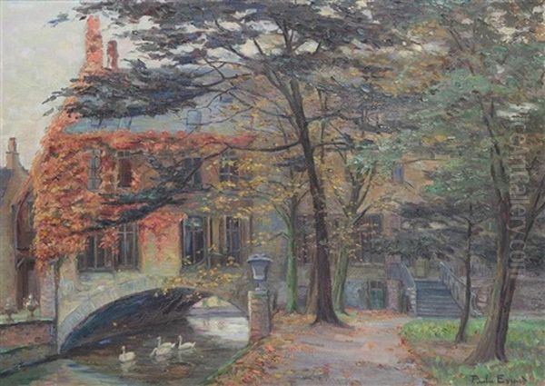 Beguinage Avec Canal Oil Painting by Paula Evrard