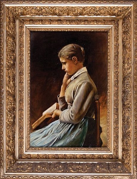 Girl Reading Oil Painting by Lydia Ewald