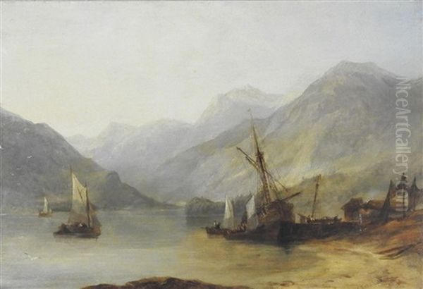 Fishing Boats In A Loch Oil Painting by John Wilson Ewbank