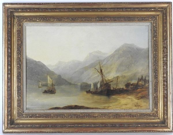 Fishing Boats In A Loch Oil Painting by John Wilson Ewbank