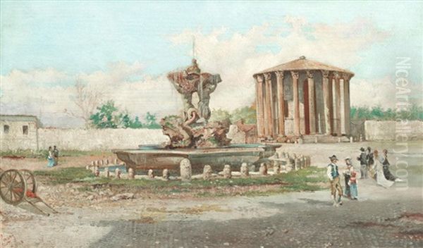 The Temple Of Vesta And Fountain Of Piazza Bocca Della Verita by George Edwin Ewing