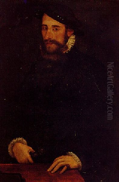 Portrait Of Edward Seymour, Duke Of Somerset, Three-quarter-length, Wearing The Order Of Garter Oil Painting by Hans Eworth