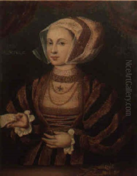 Portrait Of Lady Guildford, Aged 28, Wearing A Choker, Holding A Letter Oil Painting by Hans Eworth