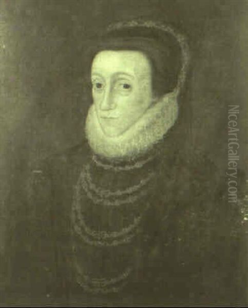 Portrait Of Mary Queen Of Scots Wearing A Black Dress Oil Painting by Hans Eworth