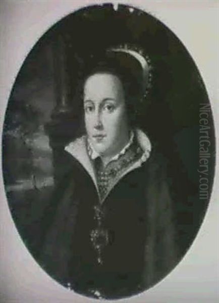 Portrait Of Mary Tudor                                      (diam. 28cm) Oil Painting by Hans Eworth