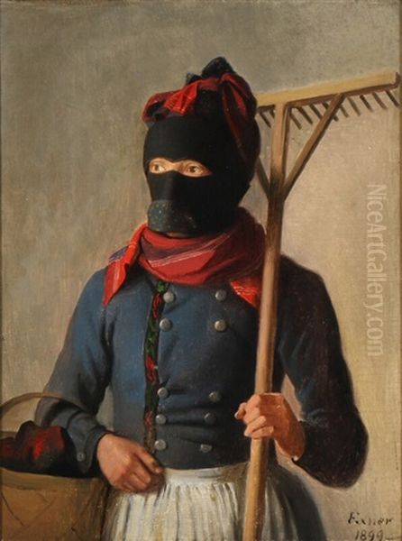 A Girl From Fano In Traditional Dress And Mask For The Harvest Oil Painting by Johann Julius Exner