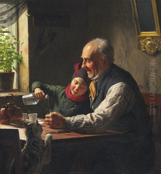 Grandfather's Schnapps Oil Painting by Johann Julius Exner